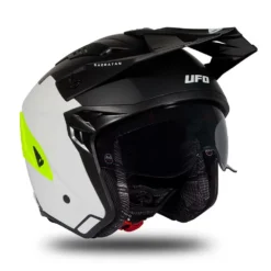 UFO Sheratan White Black Neon Yellow Matt Jet Open Face Helmet -UFO Sales Store he186 01 jpg