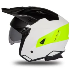 UFO Sheratan White Black Neon Yellow Matt Jet Open Face Helmet -UFO Sales Store he186 04 jpg