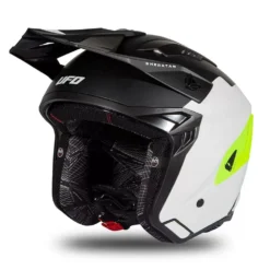 UFO Sheratan White Black Neon Yellow Matt Jet Open Face Helmet -UFO Sales Store he186 06 jpg