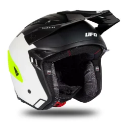 UFO Sheratan White Black Neon Yellow Matt Jet Open Face Helmet -UFO Sales Store he186 09 jpg