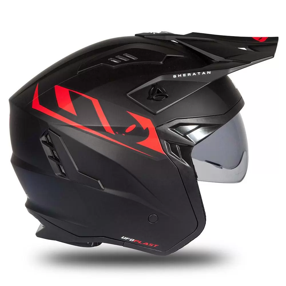 UFO Sheratan Black Red Matt Jet Open Face Helmet 6 UFO Sheratan Black Red Matt Jet Open Face Helmet - Image 6